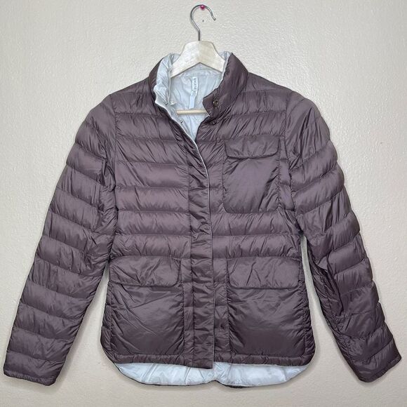 Athleta Pulse Reversible Down Puffer Jacket 800 Fill Mineral/Cream Woman's XS - Picture 6 of 11